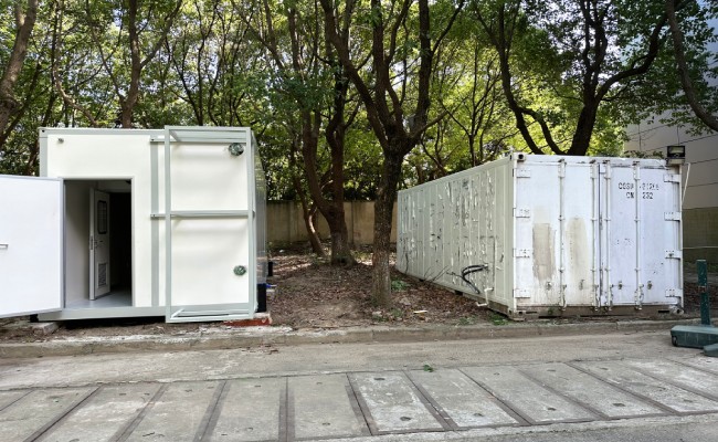 Real factory-built modular cleanroom unit staged outdoors before tool-install ready deployment